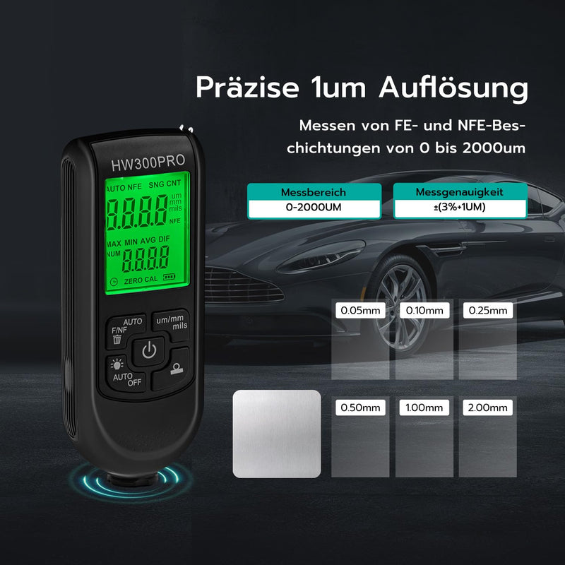 Mcbazel Paint Thickness Gauge Car Coating Thickness Gauge 0-2000µm, FE/NFE, LCD black