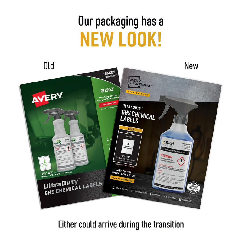 [Australia - AusPower] - Avery UltraDuty GHS Chemical Labels for Laser Printers, Waterproof, UV Resistant, 3.5 x 5, 200 Pack (60503) 