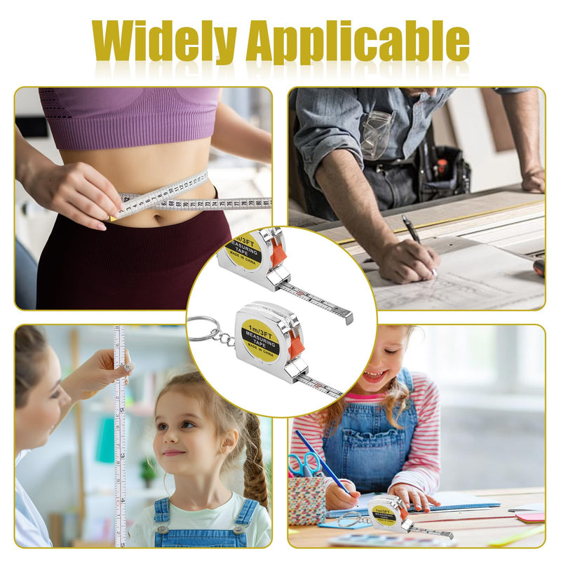 30 Pack 3ft Mini Tape Measure Keychain, Sliver Portable Retractable Small Tape Measure with Slide Lock, Construction Party Favors for Prize Bag Filler DIY Projects School Office Home Project Daily Use 30