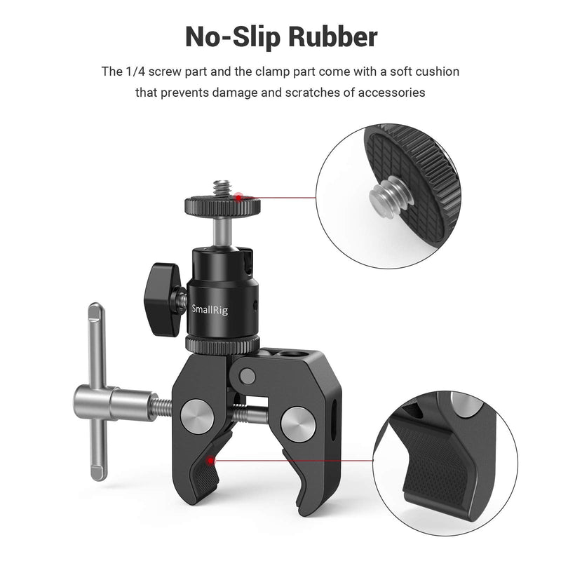 [Australia - AusPower] - SmallRig Super Clamp Mount with Mini Ball Head Mount, Hot Shoe Adapter with 1/4 Screw for LCD Field Monitor, LED Lights, Flash, Microphone, for Gopro, for DJI Action 2, for Insta360-1124 