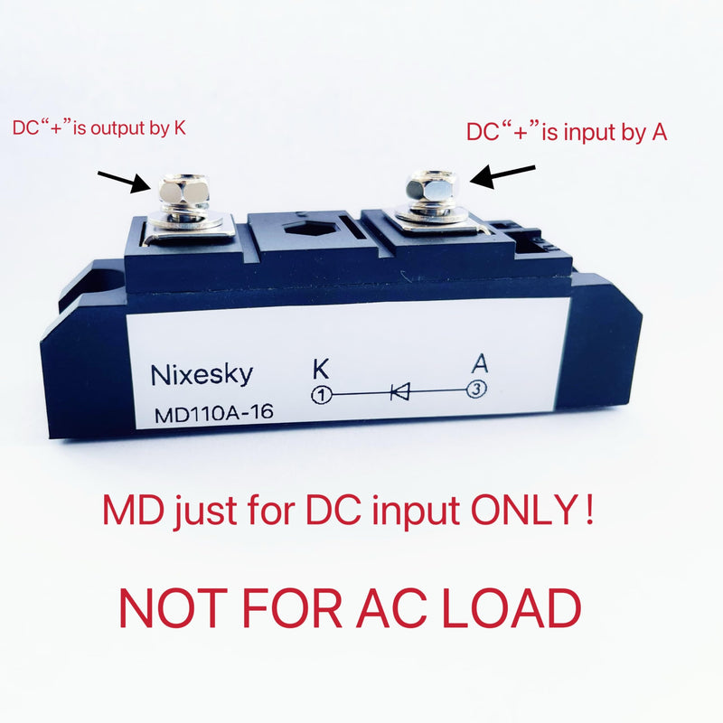 [Australia - AusPower] - Solar Diode Anti-Reverse One Way Diode MD 110A(100Amp)-16;Use Voltage Range:AC < 400VAC ;DC 3-1000V;Used in Solar Energy, Solar Cells,photovoltaicsand Solar Panels 12V 24V 48V (MD 110A-16) 