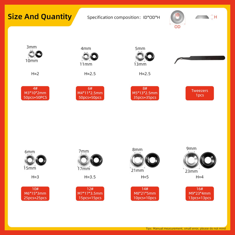[Australia - AusPower] - 396pcs Stainless Steel Countersunk Cup Washers Kit-4#-6#-8#-10#-12#-14#-16# Natural/Oxidized Blackening Plated for Furniture, Automotive, Plumbing & DIY 