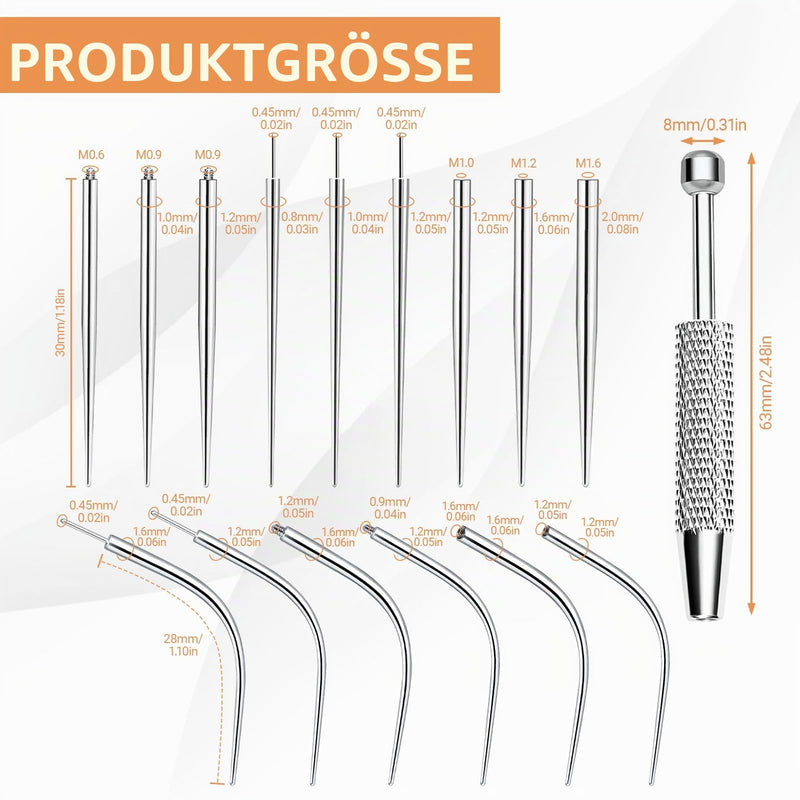 Piercing Insertion Aid Piercing Aid for Changing Stainless Steel Piercin-g Tool for Threadless Insertion for Ear/Nose/Lip/Belly with 1 Piercin-g Ball Screw (14g/16g/18g/20g) Pack of 15