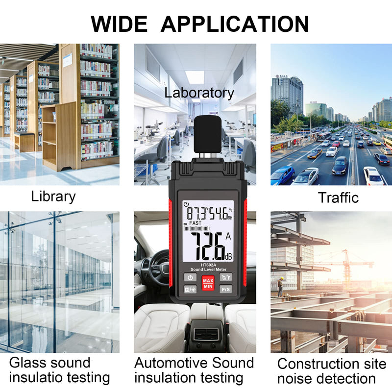 [Australia - AusPower] - Decibel Meter, Intendvision HT602A Sound Level Meter Noise Meter 30-130dBA Portable SPL Meter with A Weighted, Backlight LCD Display, Max/Min, Data Hold, Fast/Slow for Home, Noisy Neighbor, Factory 