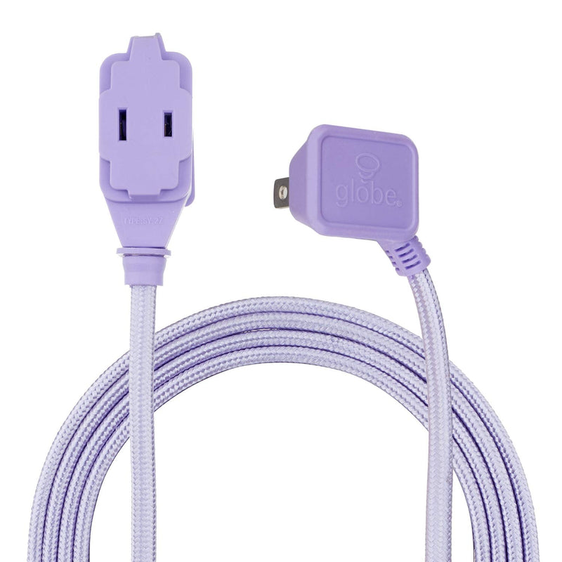 [Australia - AusPower] - Globe Electric 22892 Designer Series 9-ft Fabric Extension Cord, 3 Polarized Outlets, Right Angle Plug, 125 Volts, Metallic Purple 