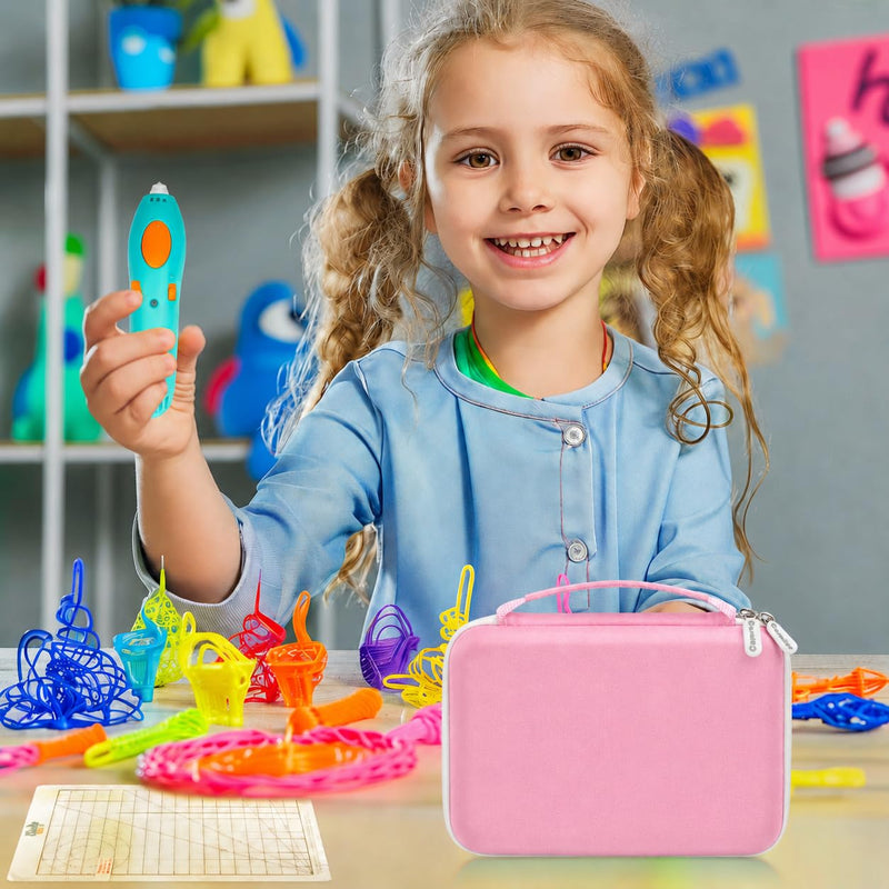 casmilee Case Compatible with 3Doodler Start+ Essentials 3D Pen Set for Kids, Art Activity Set Storage for Educational STEM Toy, Hold Plastic Filaments Strands- Pink Case Only