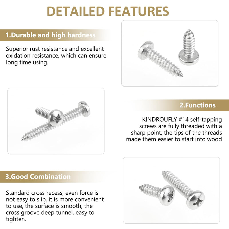 [Australia - AusPower] - 50 Pieces #14 x 3/4" 1" 1-1/4" 1-1/2" 2" Phillips Pan Head Self-Tapping Screws, Wood Screws Assortment Kit, 304 Stainless Steel 