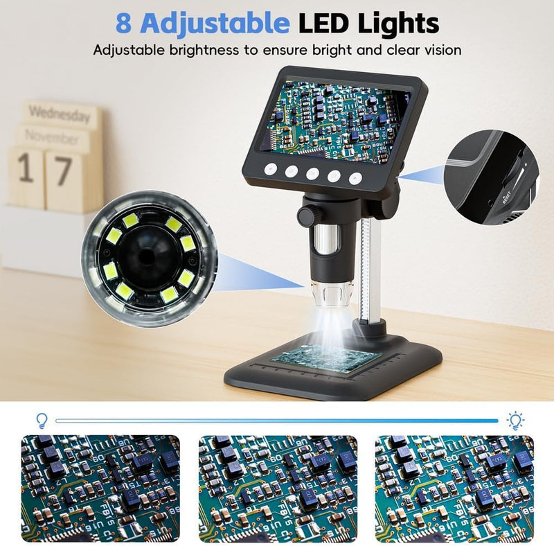 4.3" Digital Microscope for Adults, SKYEAR Coin Microscope 1000X Magnification with 8 Ajustable LED Fill Lights, USB Microscope for Windows/MacOS, Coin Collection Supplies-Black Black