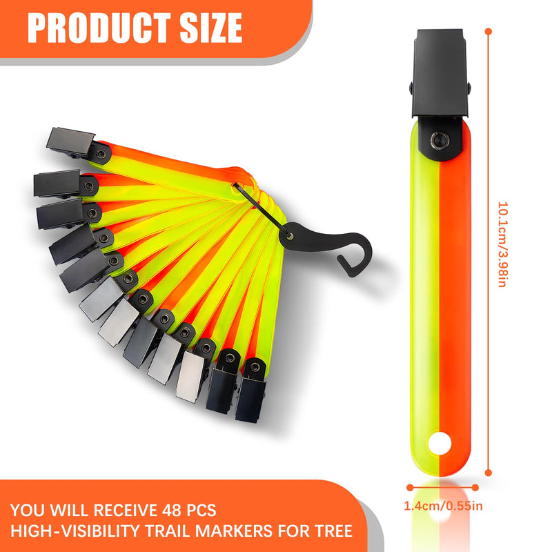 Little World 48-Pack High Visibility Reflective Trail Markers - 4" Fluorescent Orange Clips for Hunting, Hiking & Outdoor Navigation