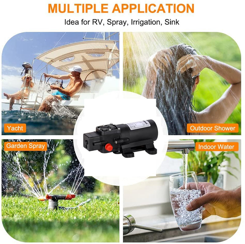 CAMPLUX 12V DC Water Pump, 1.2 GPM Pressure Diaphragm Pump for RV Marine Boat