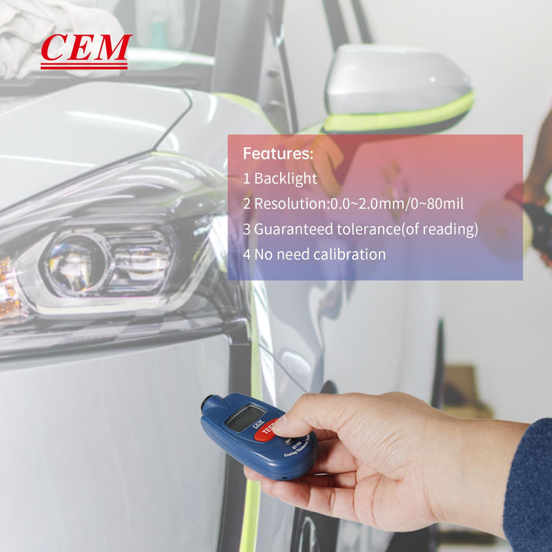 [Australia - AusPower] - CEM Paint Thickness Gauge,Car Boat Coating Tester with Calibration Plates&Battery,Fe/NFe Automatic Recognition Portable Digital Thickness Meter Detector,Backlight LCD Display,Auto Power Off&Lanyard 