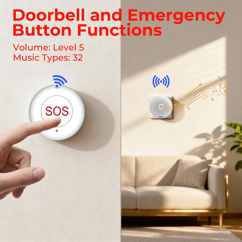Caregiver Call Button Wireless Call Button for Elderly at Home,WiFi Panic Button,Life Alert Systems for Seniors No Monthly Fee (whiter3) whiter3