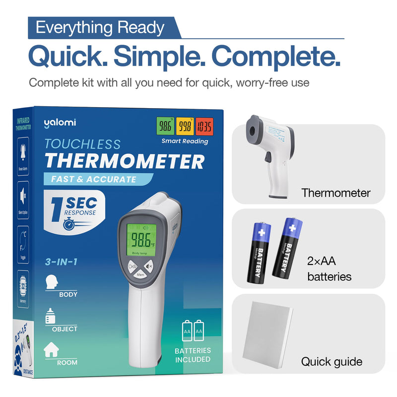 [Australia - AusPower] - Infrared Thermometer – No-Touch | 3-in-1 for Kids & Adults | 1s Instant Read | IR Temperature Gun | Smart Color Response | Silent & Night Glow | Batteries Included 