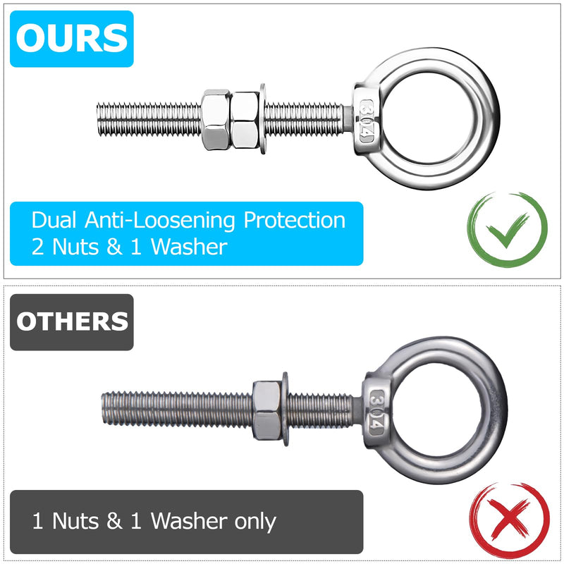 [Australia - AusPower] - M10 Shoulder Eye Bolts 2.75"X3/8" Premium Stainless Steel with 2 Nuts and 1 Washer Heavy Duty Eyebolts for Versatile Use 2 Pack 