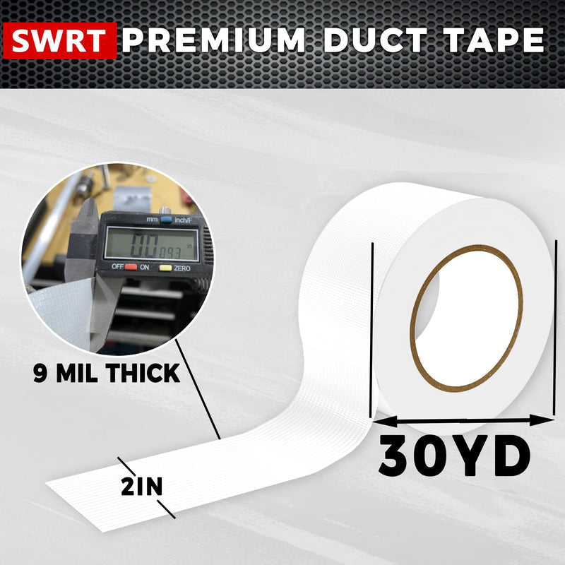 SWRT 2Pack Duct Tape White Heavy Duty - 9 Mil White Duct Tape Strong Adhesive, 2 in x 30 YD (Total 60YD) Duct Heavy Duty Waterproof All Weather No Residue Sealing & Patching for Indoor&Outdoor Repair 2 pack