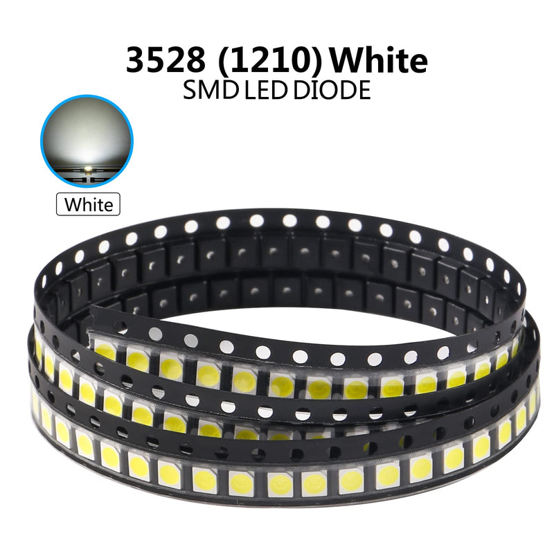 200pcs 3528(1210) White SMD LED Diode Lights Chips (3.5mmx2.8mm DC 3V 20mA 7-8LM) Super Bright Lighting Bulb Lamps Electronics Components Indicator Light Emitting Diodes 3528/1210 White