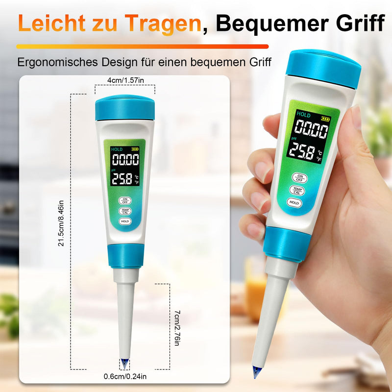 [Australia - AusPower] - RUIZHI PH Meter for Food & Cosmetics - PH Value Meter for Semi-Solid Substances (Meat, Dough, Cheese, Fruit/Vegetables) with Automatic Temperature Compensation, ℃/℉ Display & LCD Background Bele 