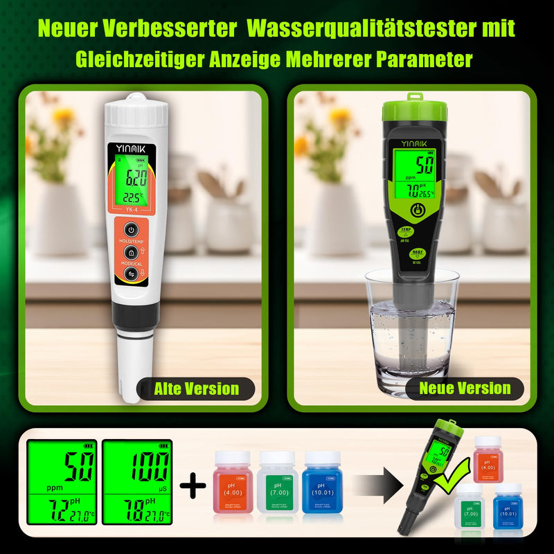 [Australia - AusPower] - YINMIK pH EC Meter Pool pH Tester 4 in 1 Conductivity Meter PPM Tester Simultaneous Measurement of PH, EC, Temperature and TDS for Water, Aquarium, Beer Making, Hydroponics 