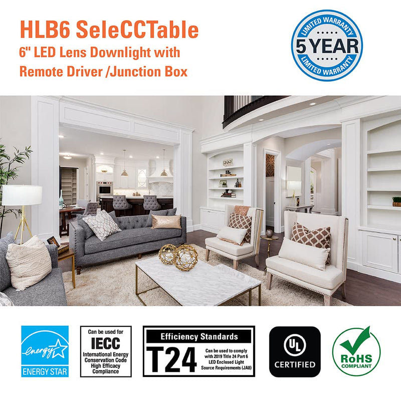 [Australia - AusPower] - HALO HLB 6 inch Recessed LED Ceiling & Shower Disc Light – Canless Ultra Thin Downlight – 5CCT Selectable - White White - 1 Pack 