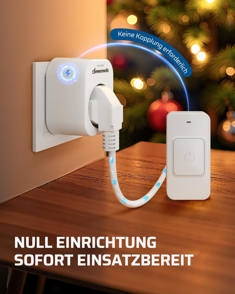 DEWENWILS Wireless Sockets with Remote Control, 16 A, 3680 W, Magnetic Design | 30 m Range Pre-programmed Wireless Socket for Lamps and Appliances White 1* Remote Control