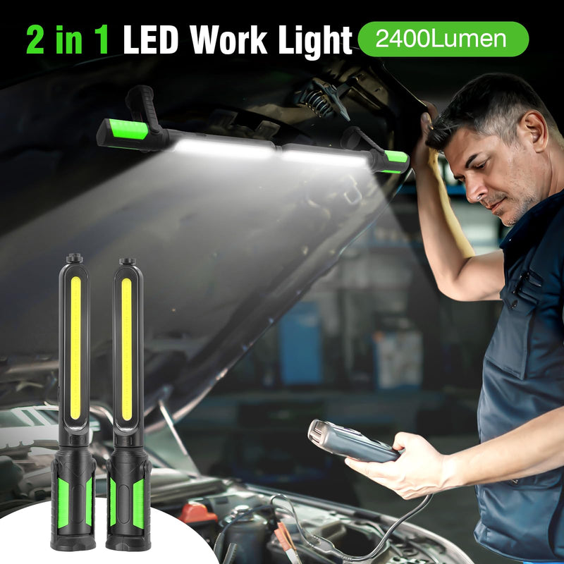 SYLSTAR Work Light for Mechanic, 2400LM LED, 4400mAh Rechargeable, Magnetic, Underhood Work Light with Hooks for Car Repairing/Inspection/Garage/Workshop/Emergency Green