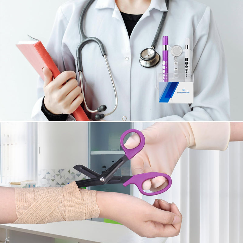 [Australia - AusPower] - BOVKE 12 Pcs Nurse Tools Set, Medical Supplies Nurse Accessories for Work Includes Medical Scissors, 2 Penlights with Batteries, Bandage Wraps, Name Card Holder Nursing School Essentials, Purple 
