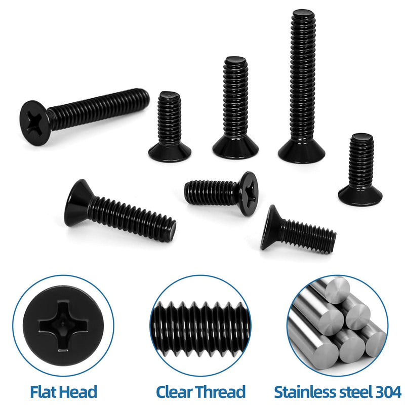 #10-24 x 3/4" Black Countersunk Flat Head Machine Screw Bolts, Full Thread, 304 Stainless Steel, Black Finish, 50 PCS #10-24 x 3/4"