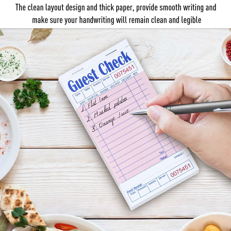 [Australia - AusPower] - Server Guest Checkbook, 5 Pack EP-3632-1 Server Note Book, Thick Server Paper with Guest Receipts, Waitress Notepads - 250 Orders Total (Pink, 6.75" x 3.5") 5 Pack--Pink 