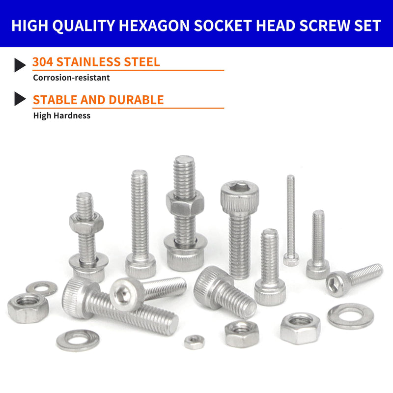 [Australia - AusPower] - 855Pcs Machine Screws Nuts and Bolts Assortment Kit, M2/M3/M4 Socket Head Cap Assorted 304 Stainless Steel Bolts Nuts Flat Washers Bolts with Case Hex Socket Head 