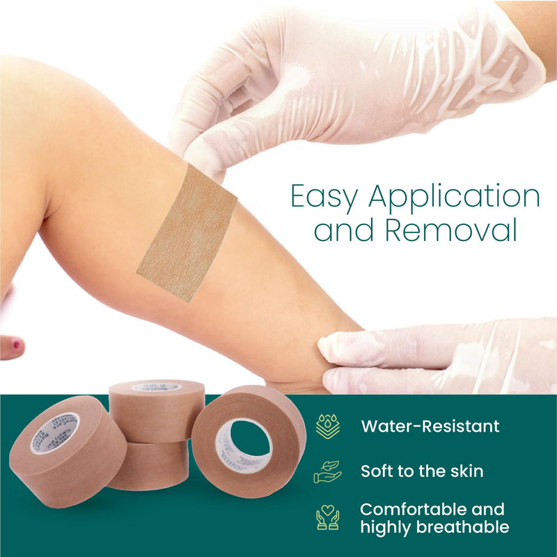 [Australia - AusPower] - Tan Paper Surgical Tape 1 inch (4 Rolls) | Microporous Micropore Tape | Skin Coloured Nose Tape |Medical Tape for Skin, Dressings & Rhinoplasty Recovery | First Aid Tape 