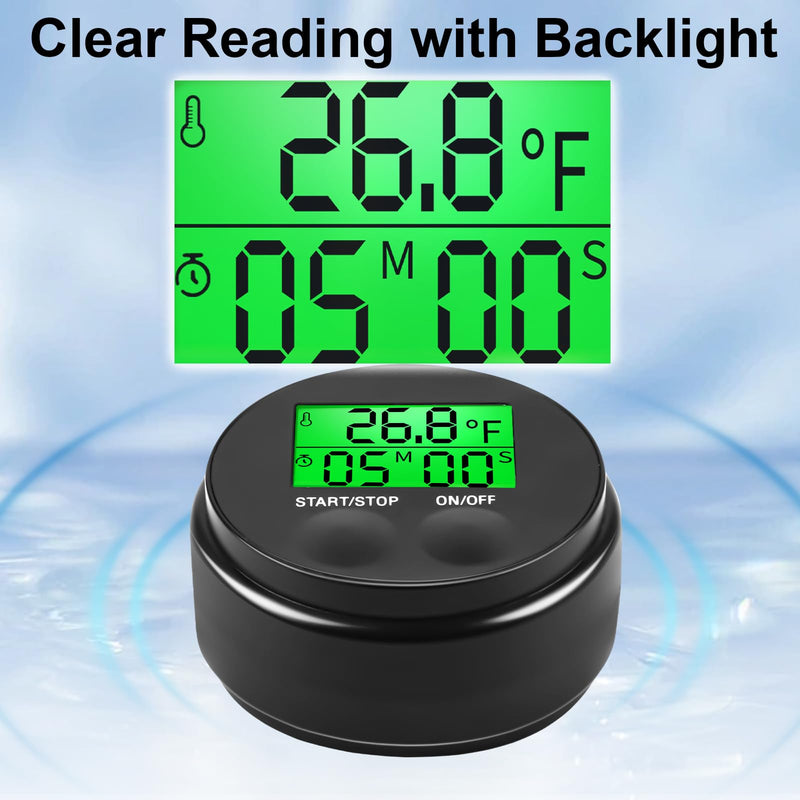 [Australia - AusPower] - 2-in-1 Ice Bath Thermometer with Timer, Cold Plunge Thermometer for Ice Bath Floating, -4℉~158℉， IPX7 Waterproof Black 