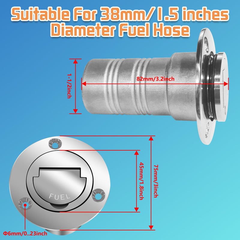 Boltigen 1-1/2"(38mm) Boat Gas/Fuel Deck Fill/Filler with Keyless Cap，1.5inch Stainless Steel Deck Filler Marine Hardware for Boat, Yacht, Caravan, Mirror- Polished Head Fuel 1-1/2''