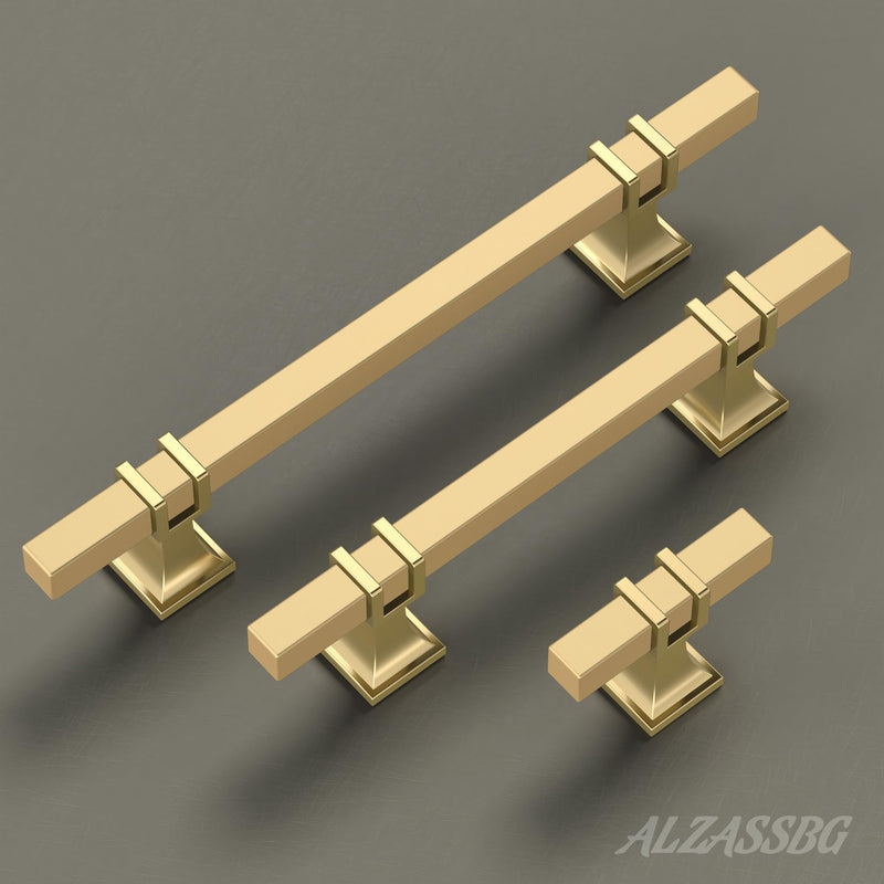Alzassbg 10 Pack Gold Cabinet Knobs, 2 Inch(51mm) Diameter Cabinet Hardware Square T Bar Knobs for Cupboard and Drawers AL6094BB 2" Diameter