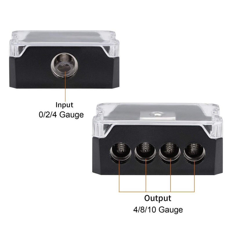 [Australia - AusPower] - 4 Way Power Distribution Block, 1x 0/2/4 AWG Gauge in / 4X 4/8/10 Gauge Out Amp Power Distribution Ground Distributor Connecting Block for Car Amplifier Audio Splitter 2 Pack 