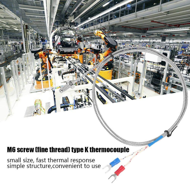 [Australia - AusPower] - Walfront Thermocouple Probe K Type with M6 Thread - Stainless Steel Temperature Sensor 0-400℃ for Industrial Ovens 3D Printers HVAC Systems ( Cable) 