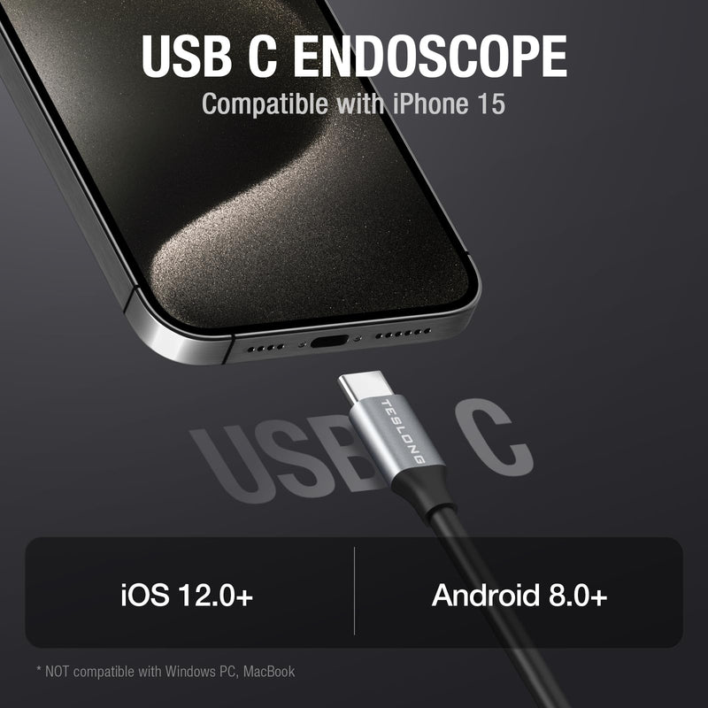 [Australia - AusPower] - Dual Lens Endoscope Camera with Light, Teslong USB-C Borescope Inspection Camera with 8+1 LED Lights, 10FT Flexible Waterproof Fiber Optic Camera Snake Scope compatible with iPhone 15, Android Phone 