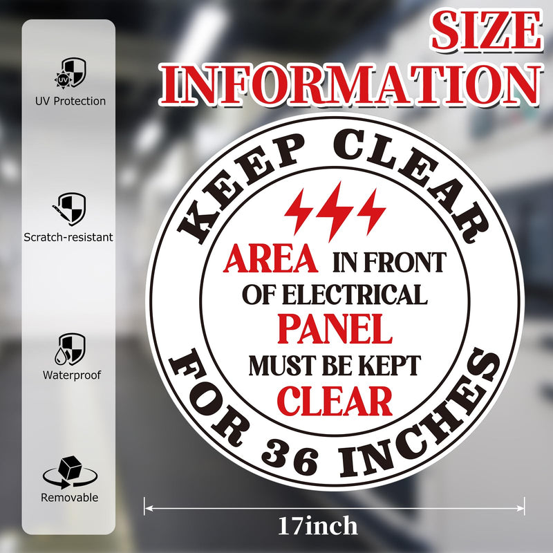 10 Pcs Area in Front of Electrical Panel Must Be Kept Clear for 36 Inches Sticker 17 x 17 Inch Electrical Panel Labels Self Adhesive Waterproof Vinyl Warning Safety Sign for Factory Warehouse