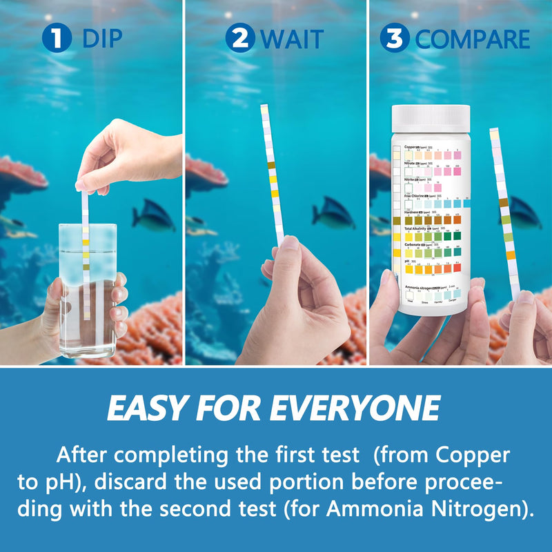 [Australia - AusPower] - Aquarium Test Strips for Fish Tank: 9 in 1 Aquarium Ammonia Test Strips for Fish Tank - 125 Counts Aquarium Water Test Kit Testing Ammonia Nitrogen, Copper, pH and More 9 in 1 - 125 Strips (ammonia included) 