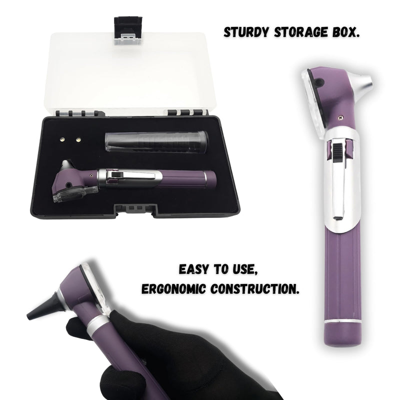 [Australia - AusPower] - Radiance Otoscope with Light German Fiber Optic - Ear Scope with LED Light and Speculum for Ear Examination and Diagnosis - Ideal for Professional and Home Use - Purple Color 