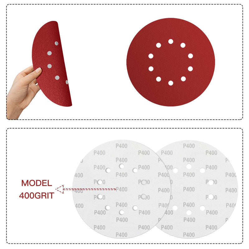 [Australia - AusPower] - ZHJAN Pack of 20 Sanding Discs, 225 mm/9 inch/10 Hole Velcro Sandpaper Set, 2XP x 40/P60/P80/P100/P120/P150/P180/P240/P320/P400 for Drywall Sanders, Ceiling Sanders, Sanding Discs ZHJAN Pack of 20 drywall sander sanding discs 