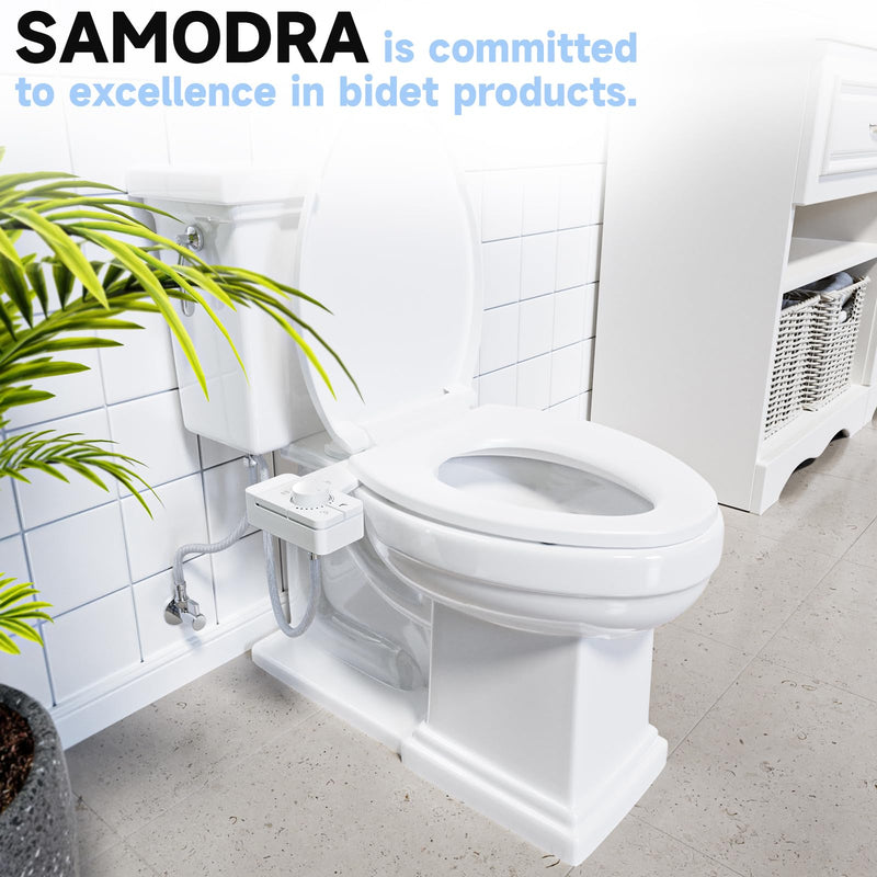 SAMODRA Bidet Attachment for Toilet, Non-Electric Fresh Cold Water Bidet Toilet with Angle Control Dual Nozzle, Adjustable Water Pressure & Self Cleaning Nozzle (1 Unit, WHIET) 1 unit