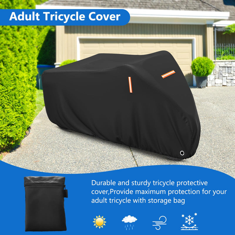 Adult Tricycle Cover Electric Tricycle Cover,Outdoor Waterproof and Dustproof Storage Bicycle Cover,Heavy Duty Oxford Cloth Tricycle Cover,Black