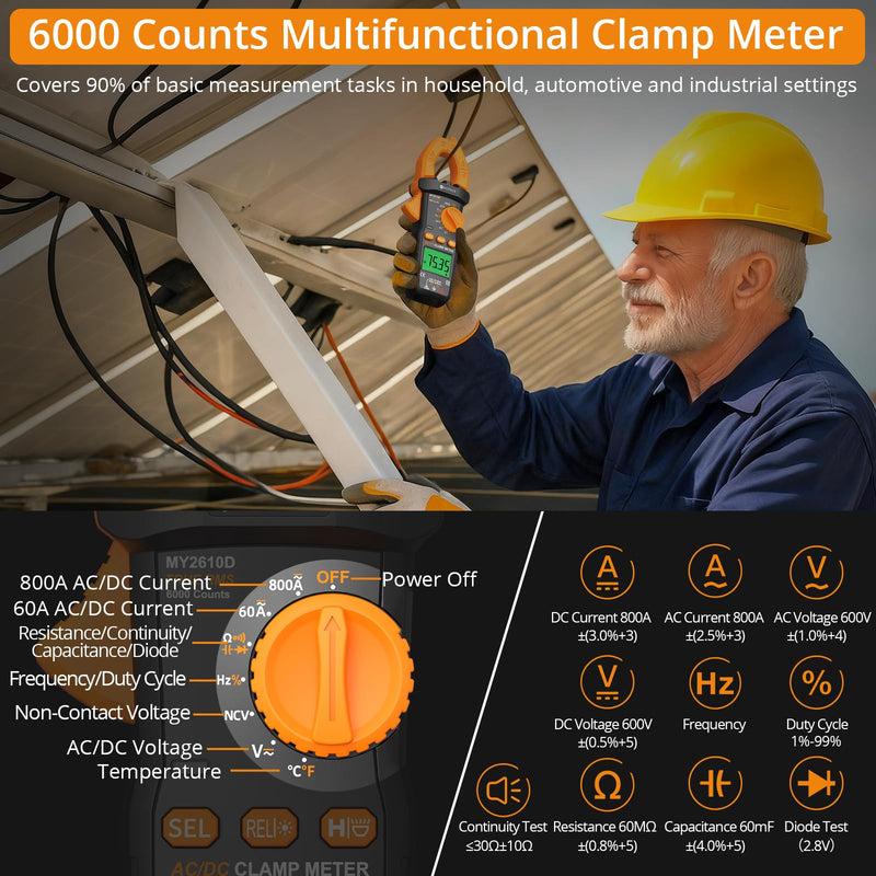 [Australia - AusPower] - Neoteck Clamp Meter 6000 Counts Clamp Multimeter 800A AC/DC Current&Voltage Multimeter with TRMS Capacitance Continuity Resistance NCV Diode Frequency for Home Electrical,Automobile,Industrial,HVAC 