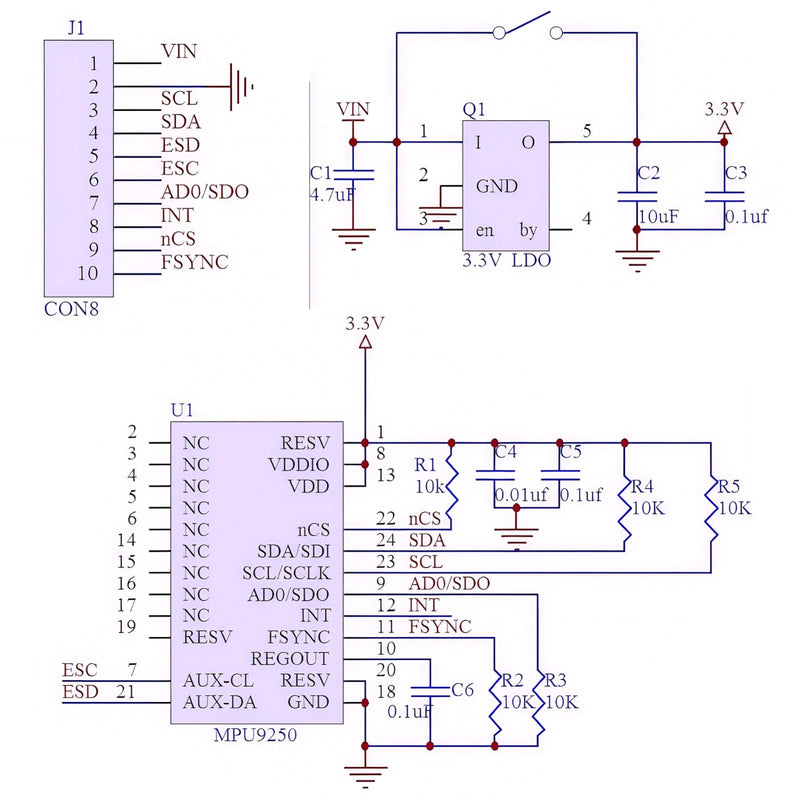 [Australia - AusPower] - MPU9250 GY-9250 Acceleration Gyroscope Sensor, 6-Axis 16 Bit Six-axis Acceleration Magnetic Sensor Module IIC/SPI for Arduino 