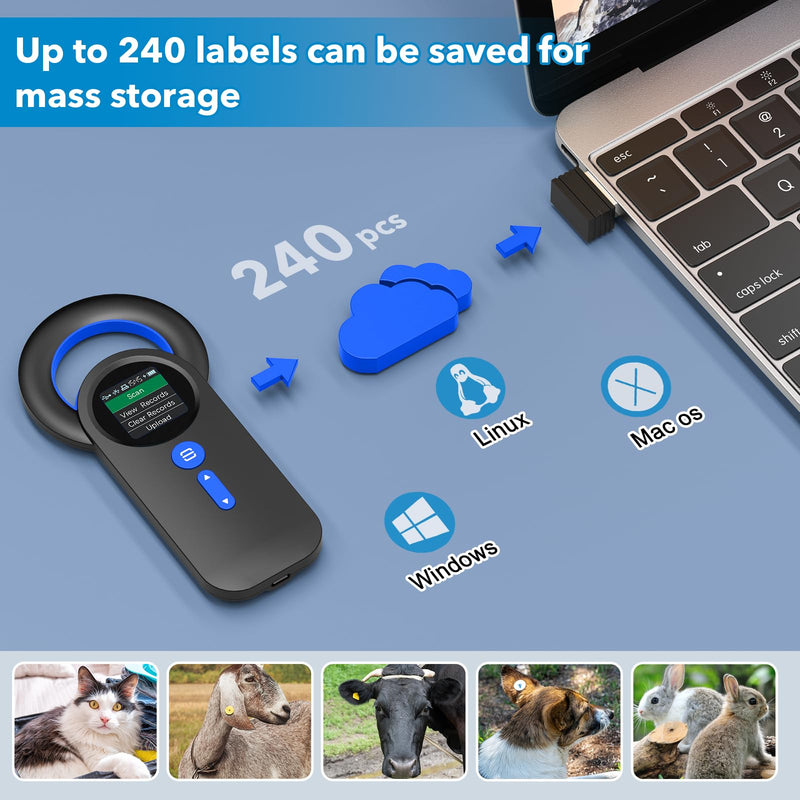 [Australia - AusPower] - Symcode Bluetooth Pet Microchip Reader Wireless RFID Animal Chip ID Reader Scanner Animal ID Tag Handheld Scanner Animal Tag Reader EMID FDX-B(ISO11784/11785) 134.2KHz/125KHz Pet Microchip Scanner Q30 