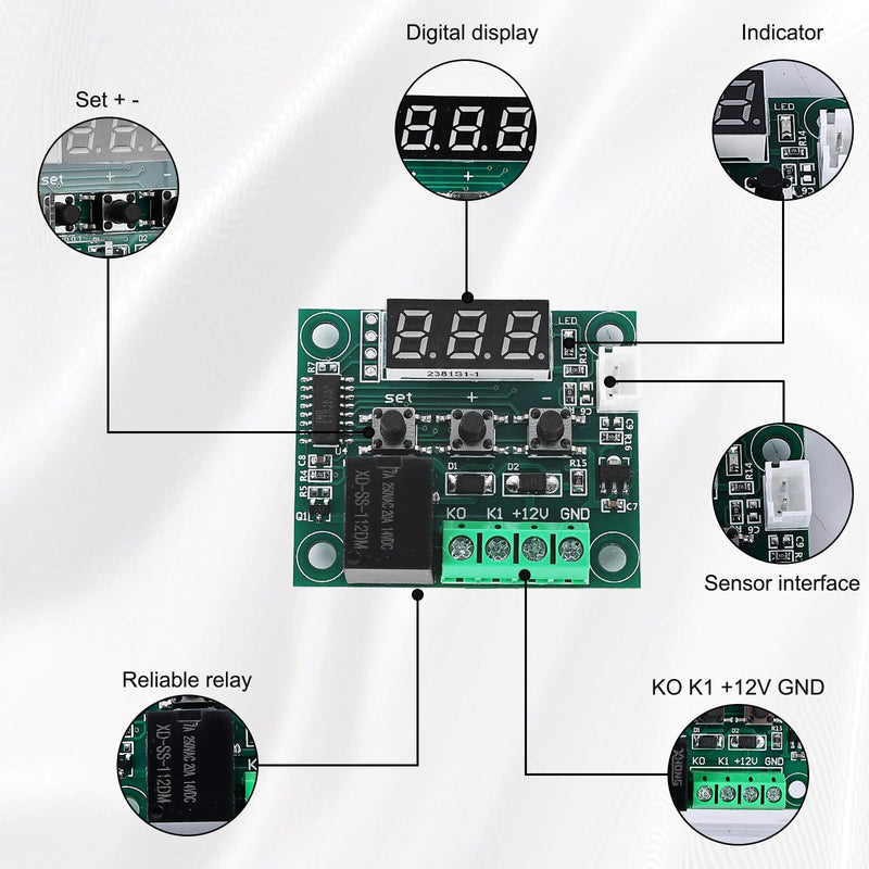 [Australia - AusPower] - W1209 DC 12 V LED Digital Thermostat Temperature Controller Module Temperature Controller, -50-110°C Temp Control Switch Module Board with Waterproof Sensor Probe, Heating/Cooling Pack of 6 
