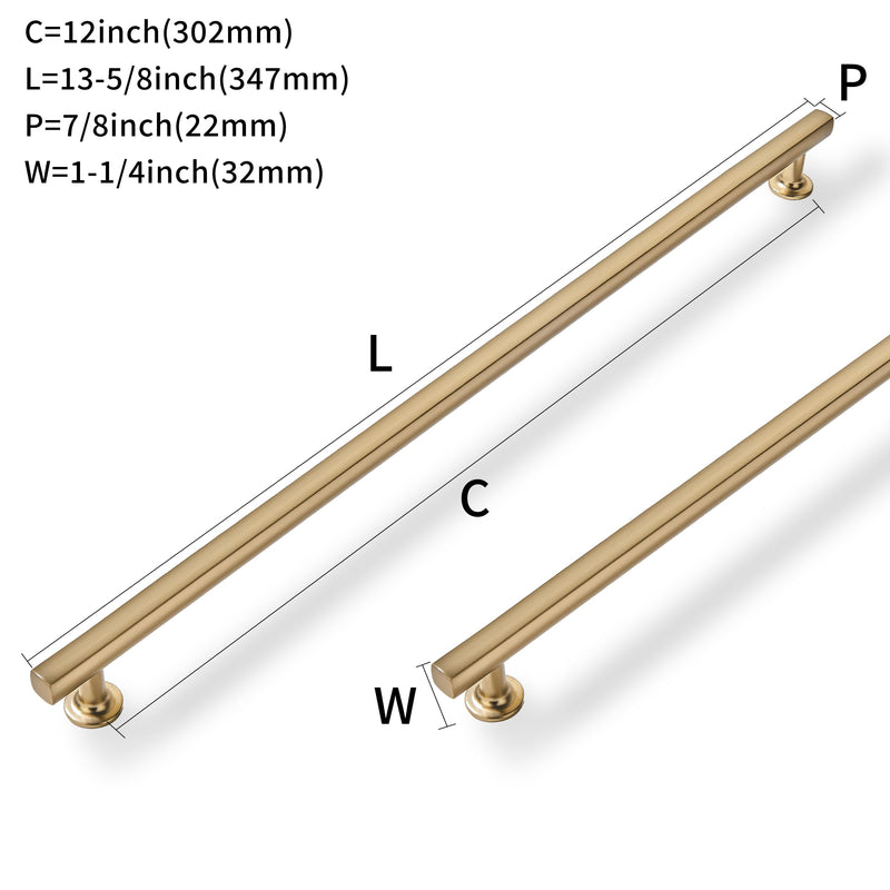 2 Pack 12 inch(305mm) Hole Center Brushed Brass Cabinet Pulls Square Cabinet Handles Solid Heavy Duty Pulls for Kitchen Dresser Closet & Bathroom Cabinets Hardware 12 inch (305mm) Hole Center 2