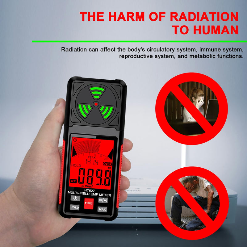 [Australia - AusPower] - EMF Meter, 3-in-1 Portable Electromagnetic Field Radiation Detector Handheld EMF Tester for EF, RF, MF, WiFi Signal, Radio Frequency Detector Suitable for Home Office EMF Inspections Ghost Hunting 