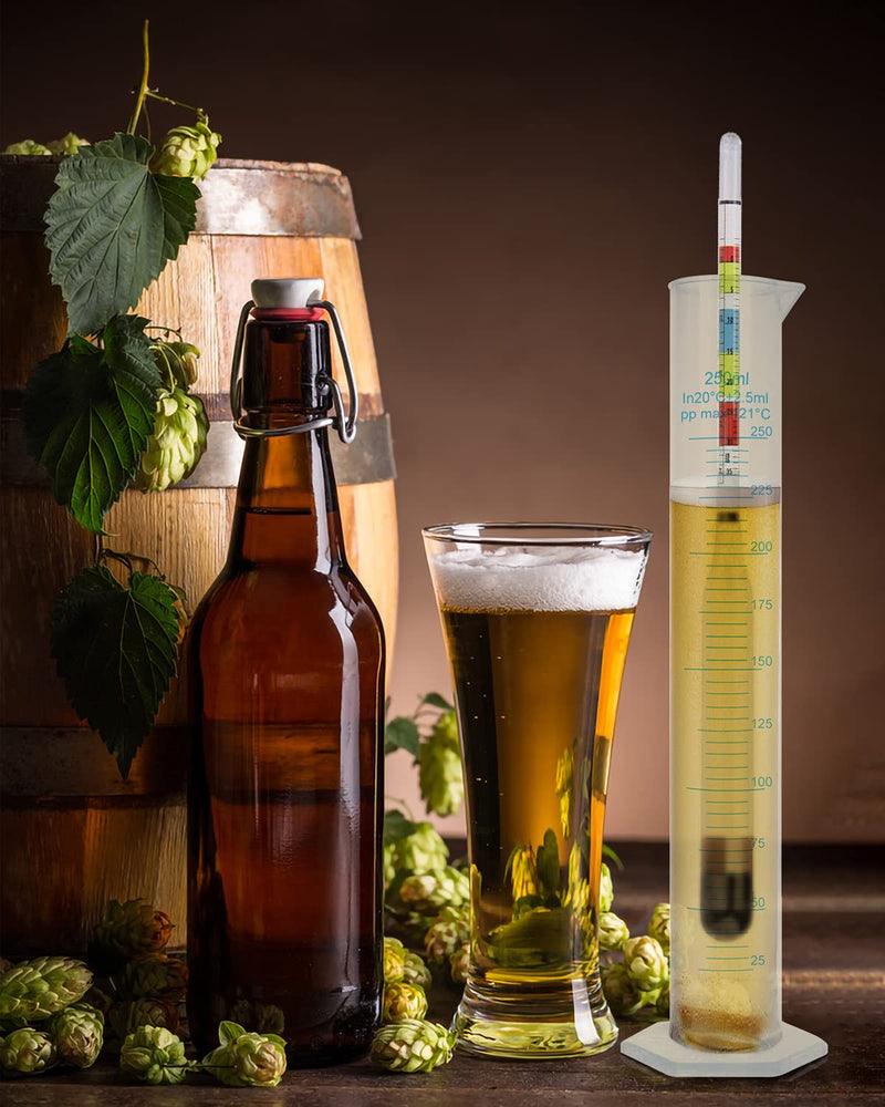 Hydrometer Test Kit, Triple Scale Alcohol Tester Hydrometer for Wine, Beer, Kombucha & Mead, Wine Making Kit, (ABV Tester, Brix, Specific Gravity Hydrometer) + Hydrometer Test Jar for Home Brewing Kit Hydrometer with Plastic Test Jar