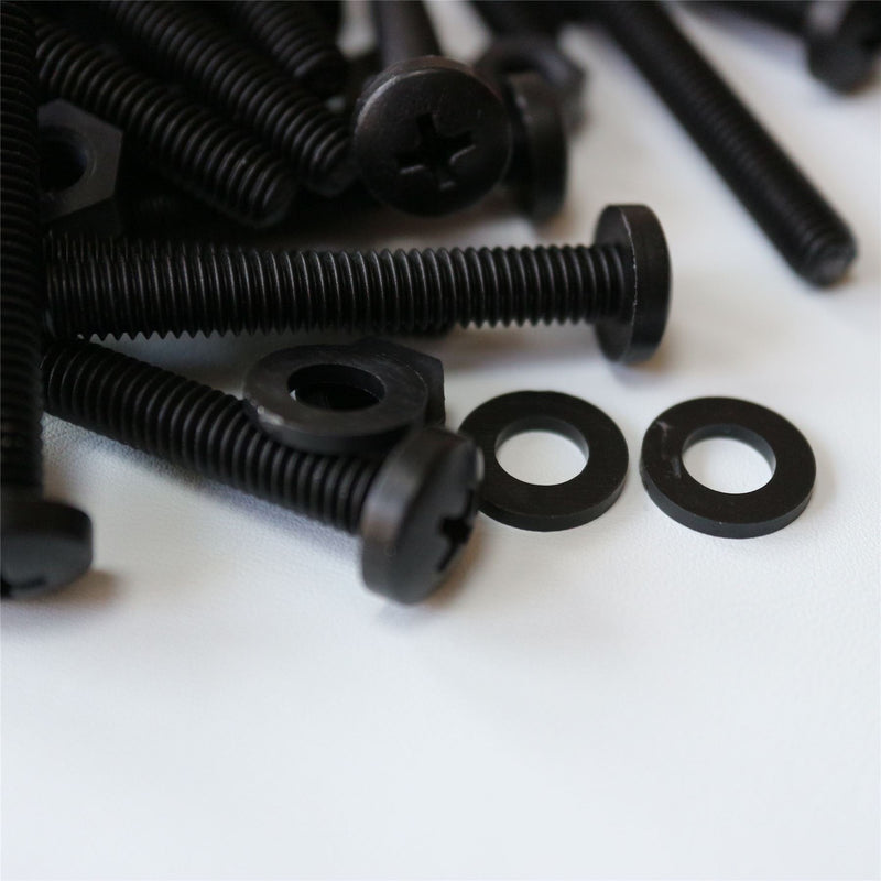 [Australia - AusPower] - 20 x Black Pan Head Screws Polypropylene (PP) Plastic Nuts and Bolts, M6 x 40mm, Washers, (15/64 x 1 37/64 in) 